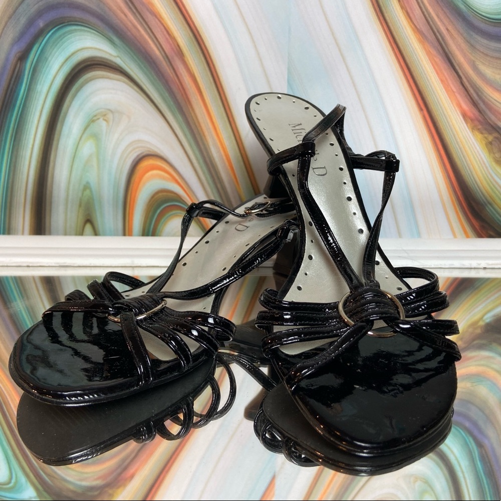 Black patent bondage kitten heels